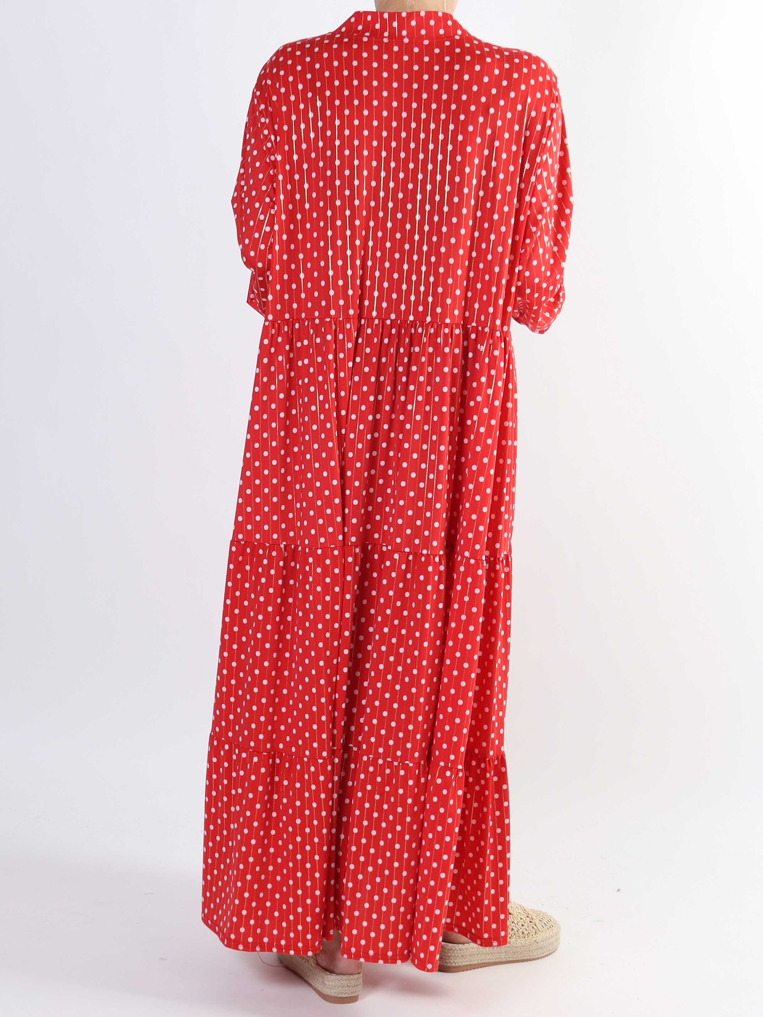 Milano Dot - Lång plus size-klänning med prickar och lager-på-lager-look